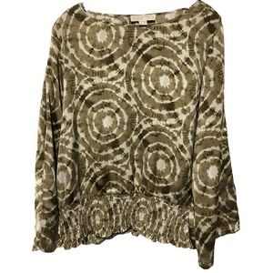 Michael Michael Kors Size XL Women’s Roll Tab Sleeves Multicolor Smocked Blouse